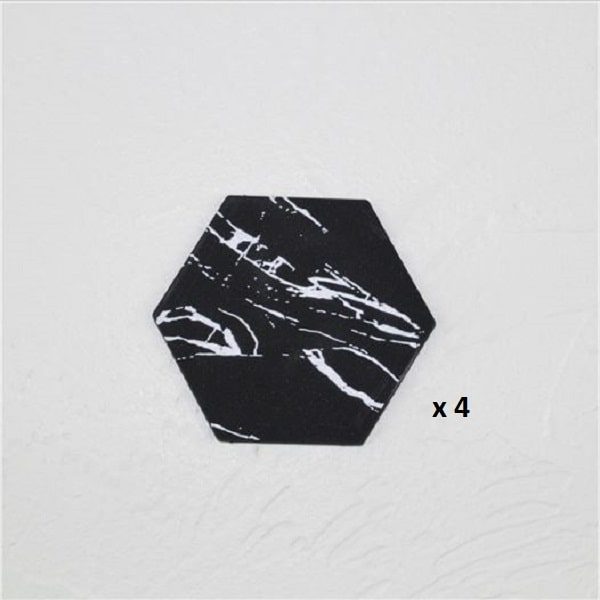 Dessous de verre noir et blanc, majeure noir hexagone 4