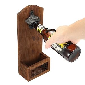 Ouvre-Bouteille Mural Vintage - Bois Et Métal, Avec Attrape-Capsules, Installation Murale Facile, Pour Cuisine, Bar, Jardin (Style Rétro) - 13