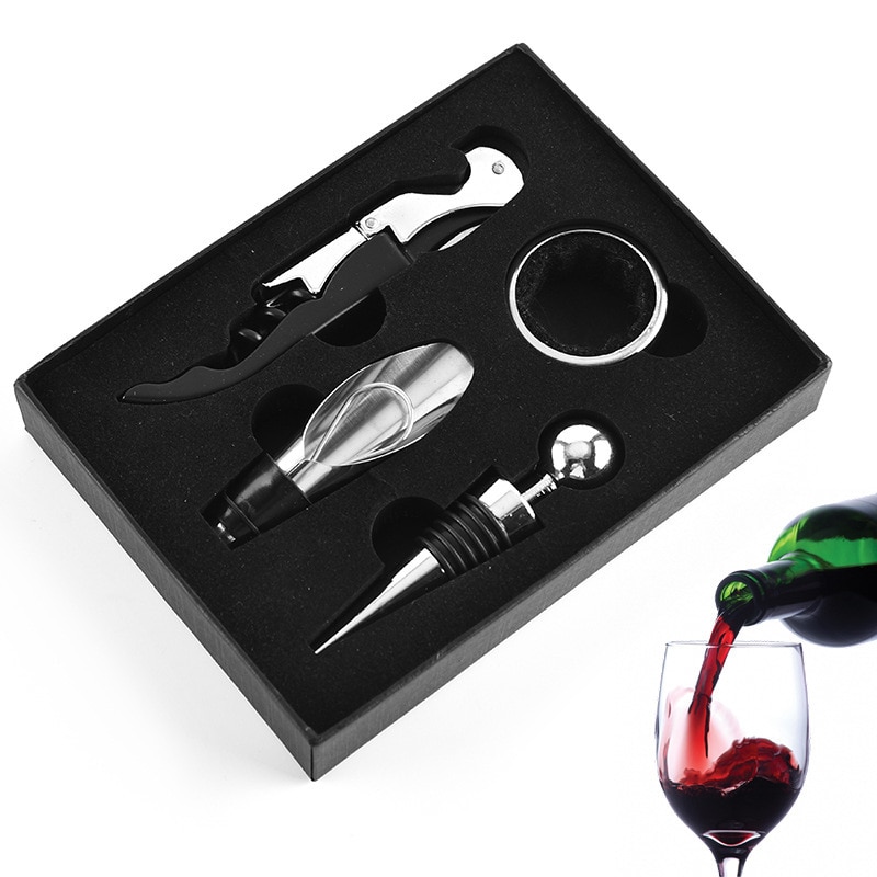 Coffret Cadeau Accessoires Vin – Tire-bouchon Levier, Verseur, Bouchons, Anneau… Élégant Et Pratique Pour Amateur De Vin